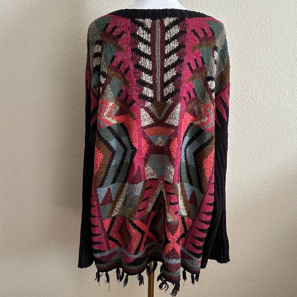 PERUVIAN CONNECTION Wool Serenata Pullover Fringe in Magenta Coral Sage Sz. XL - Picture 5 of 13